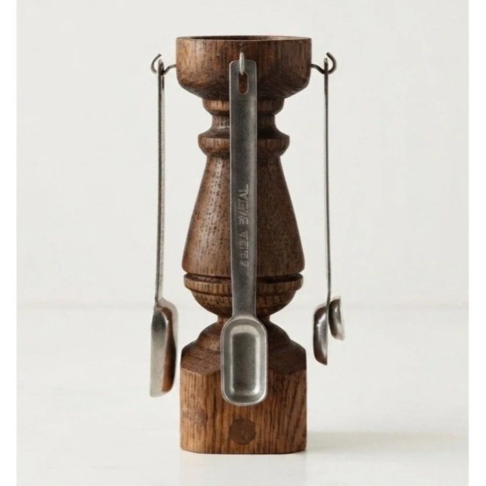 Vintage Wood Measuring Spoon Tree Stand Caddy Spoon Holder Handmade Signed